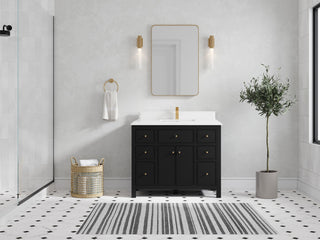 Sonoma 42 Single Sink Reeded Bath Vanity in Black 1.5" White Quartz