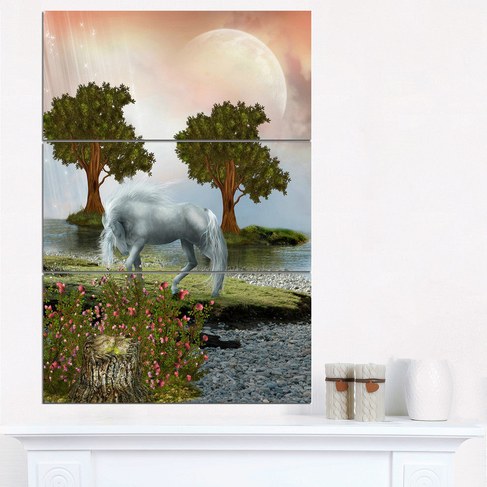 "White Horse and Green Trees" Metal Wall Art, 3 Panels, 28"x36"