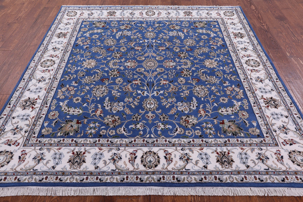 7' Square Wool and Silk Persian Nain Hand Knotted Rug Q11620