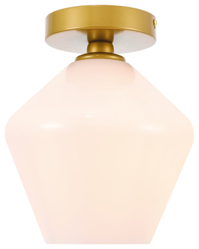 Brass Finish And Frosted White Glass 1-Light Flush Mount
