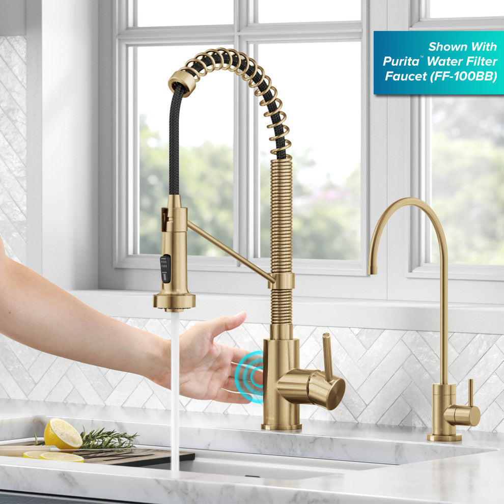 Bolden Commercial Style 2-Function Pull-Down 1-Handle 1-Hole Kitchen Faucet, Brushed Brass (Sensor Touchless)
