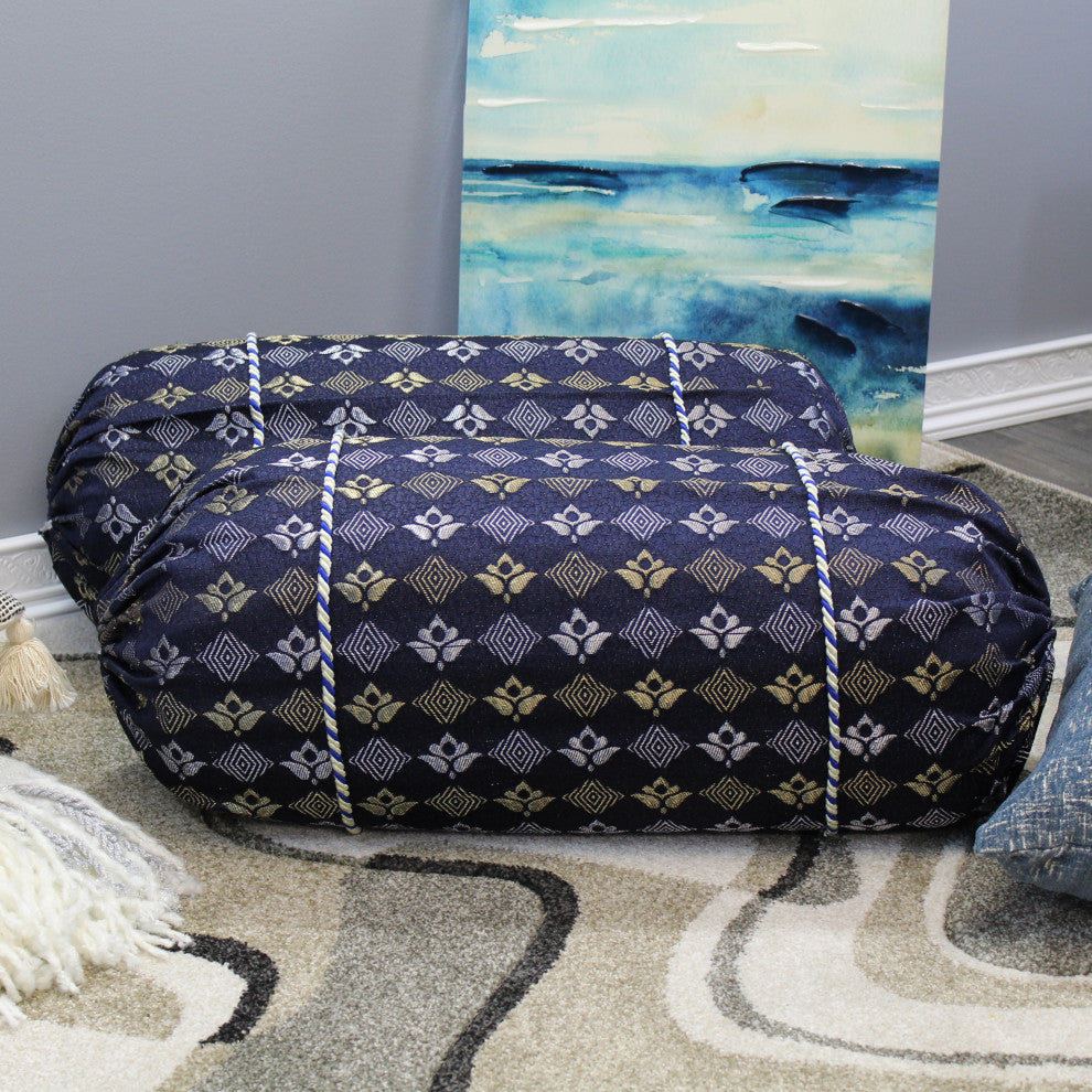 Natural Geo Blue/Silver Gao Takiya Bolster Pillow, Set of 2