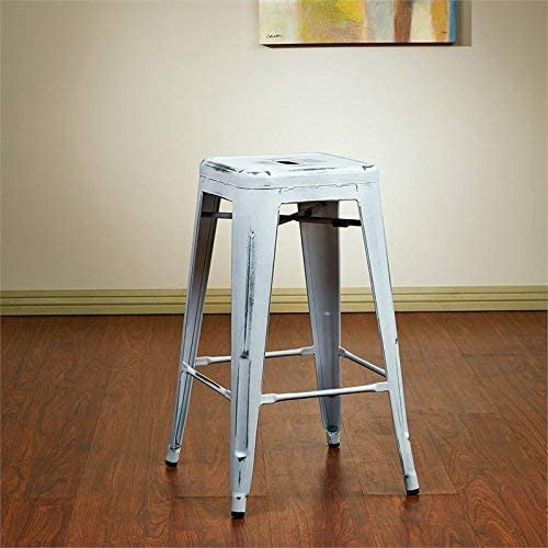 4 Pack Industrial Counter Stool, Backless Design With Square Seat, Antique White