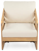 GDF Studio Outdoor Acacia Wood Club Chair with Waterproof Cushions, Teak Finish/Beige Cushion, Single