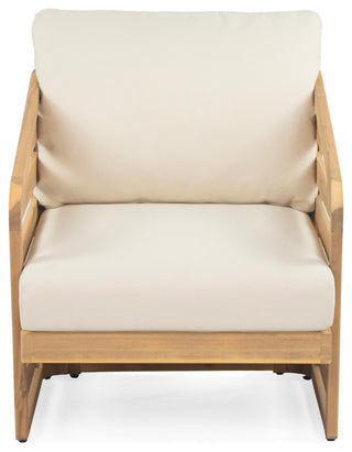 GDF Studio Outdoor Acacia Wood Club Chair with Waterproof Cushions, Teak Finish/Beige Cushion, Single
