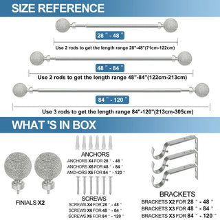 1" Diameter Giato Curtain Rod, Pewter, 84"-120"