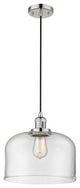 Large Bell 1-Light LED Pendant, Polished Nickel, Glass: Clear