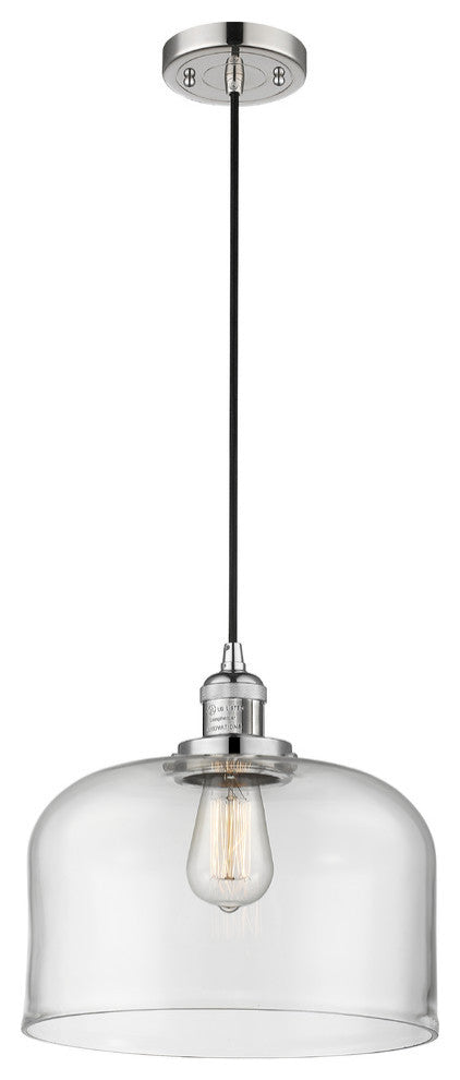 Large Bell 1-Light LED Pendant, Polished Nickel, Glass: Clear