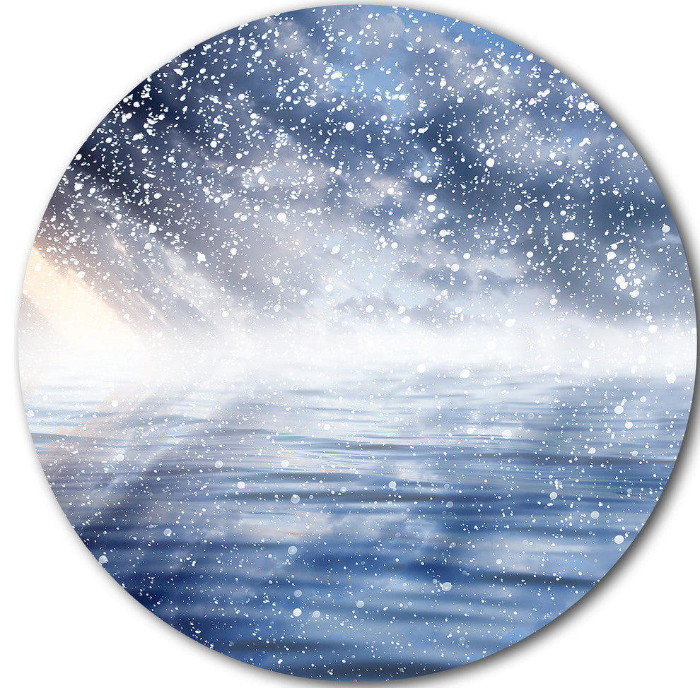 Clouds With Reflection In Water, Landscape Round Metal Wall Art, 23"