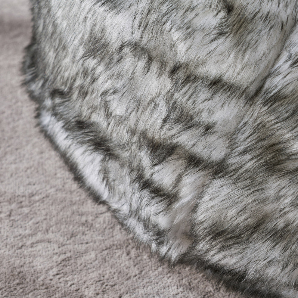 GDF Studio Laraine Furry Glam White and Gray Streak Faux Fur 3' Bean Bag