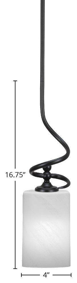 Capri 1-Light Mini Pendant with Hang Straight Swivel, Matte Black/White Marble