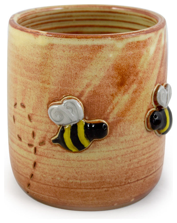 Handmade Stoneware Pottery Spoon Jar with Busy Bees Motif