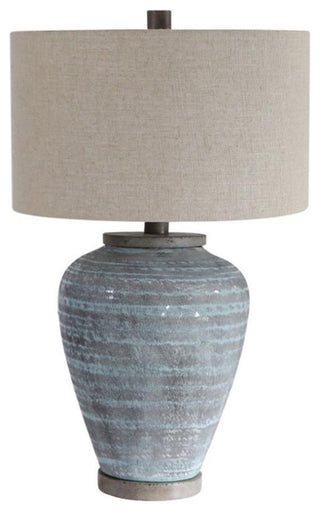 Uttermost Pelia Coastal Ceramic Fabric and Resin Table Lamp in Aqua Blue