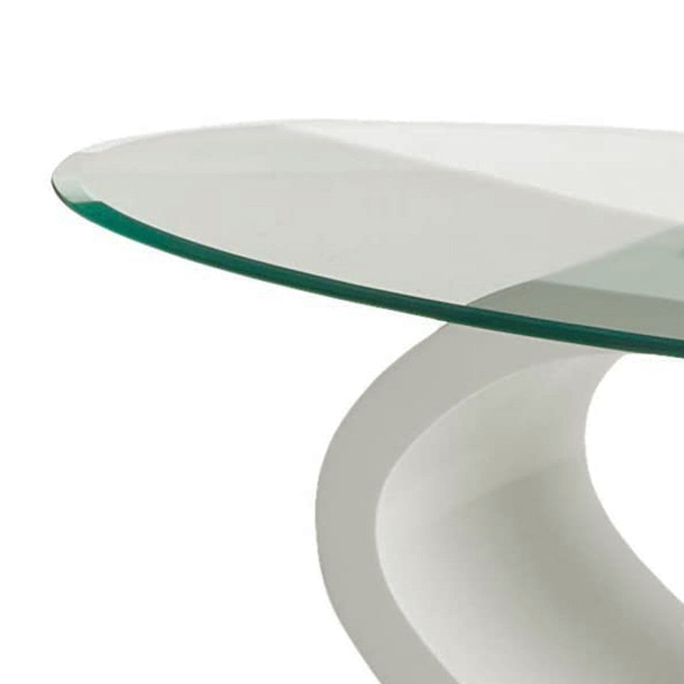 Benzara BM207644 Tempered Glass Top Coffee Table With O Shape Base, White