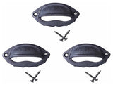 Cabinet or Drawer Bin Pull Black Iron Cup 3" W x 2" H Set of 3