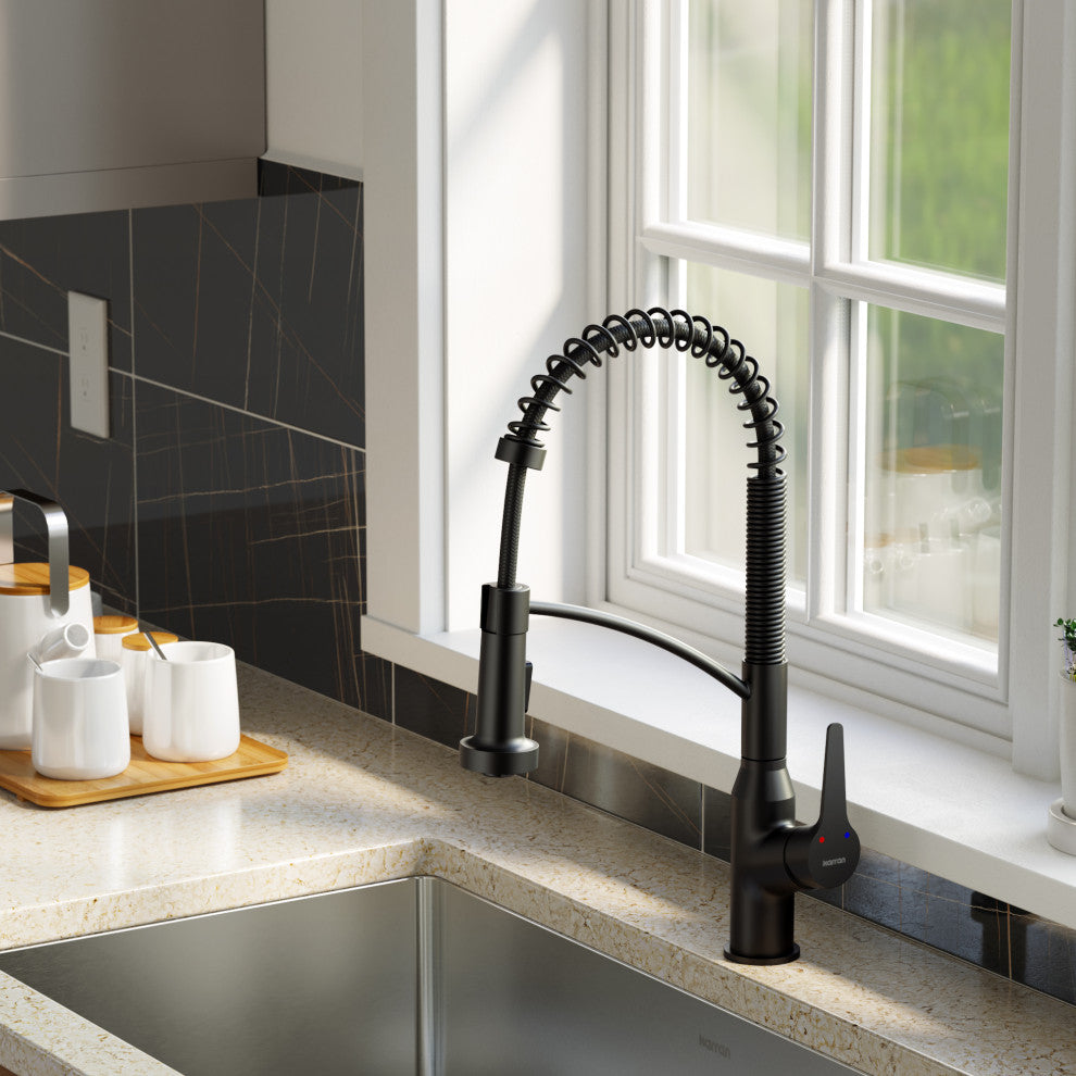 Karran 1-Handle Pull-Down Kitchen Faucet With Soap Dispenser, Matte Black