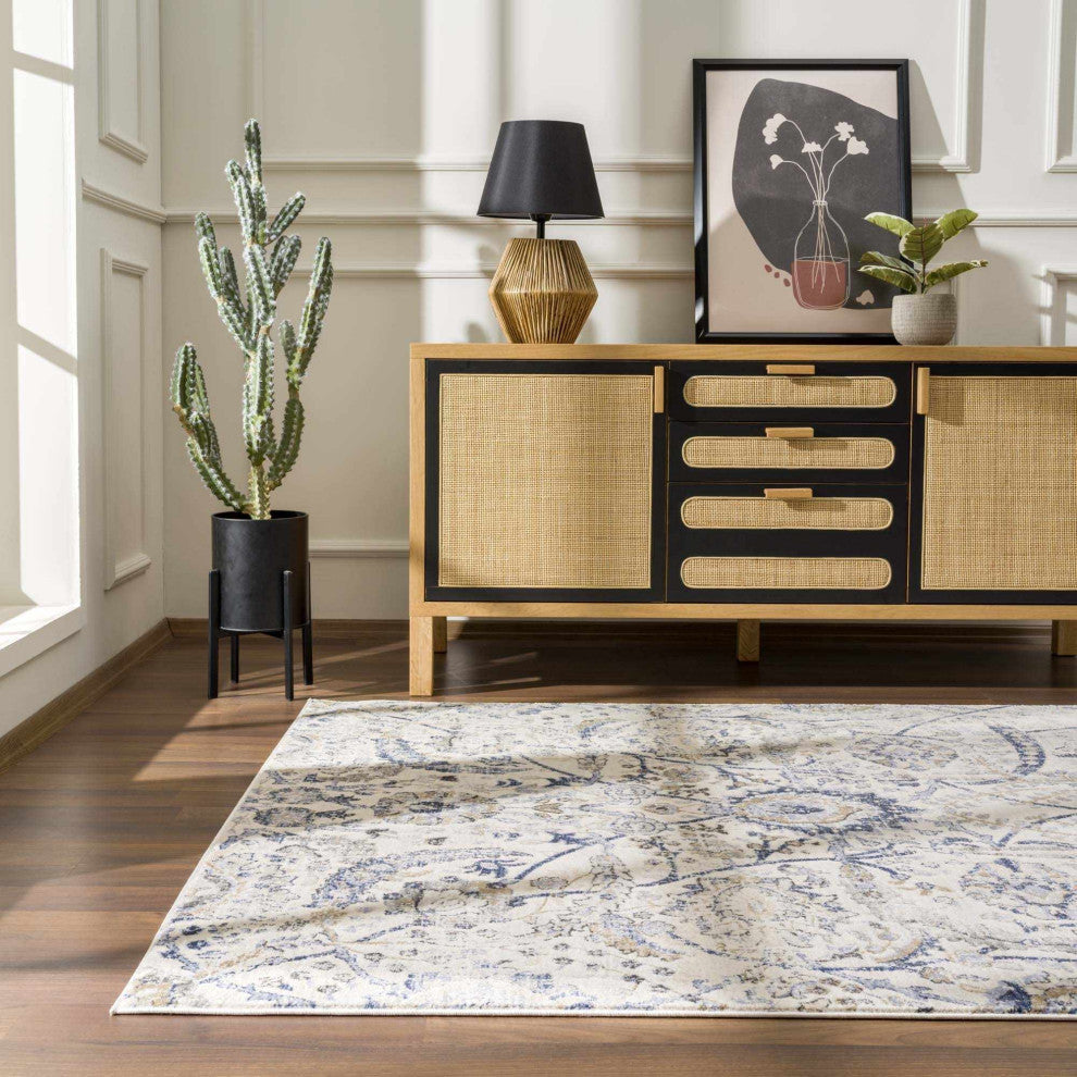 Hauteloom Georgiana Beige & Blue Area Rug, 7'10"x10'2" Rectangle