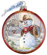 Cowboy Snowman Glass Ornament