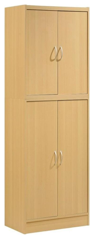 Pemberly Row 4-Door and 4-Shelf Contemporary Wood Kitchen Pantry in Beige
