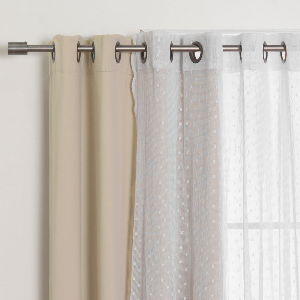 Sheer Pretty Dot and Blackout Curtains, Beige, 52"x96"