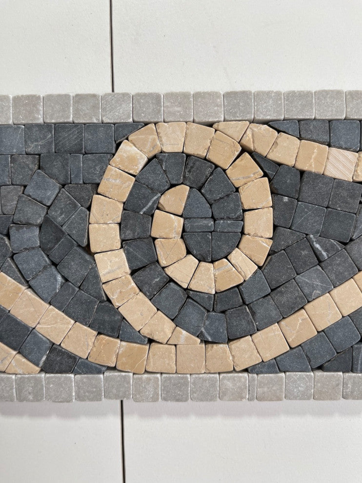 Marble Mosaic Border Insert Listello Tile Swirl Nero 4x12 Tumbled, 1 piece