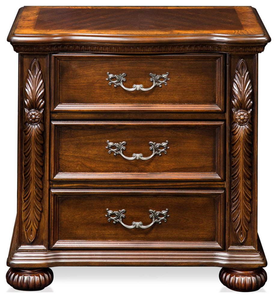 Furniture of America Eleo Traditional Wood 3-Drawer Nightstand in Brown Cherry