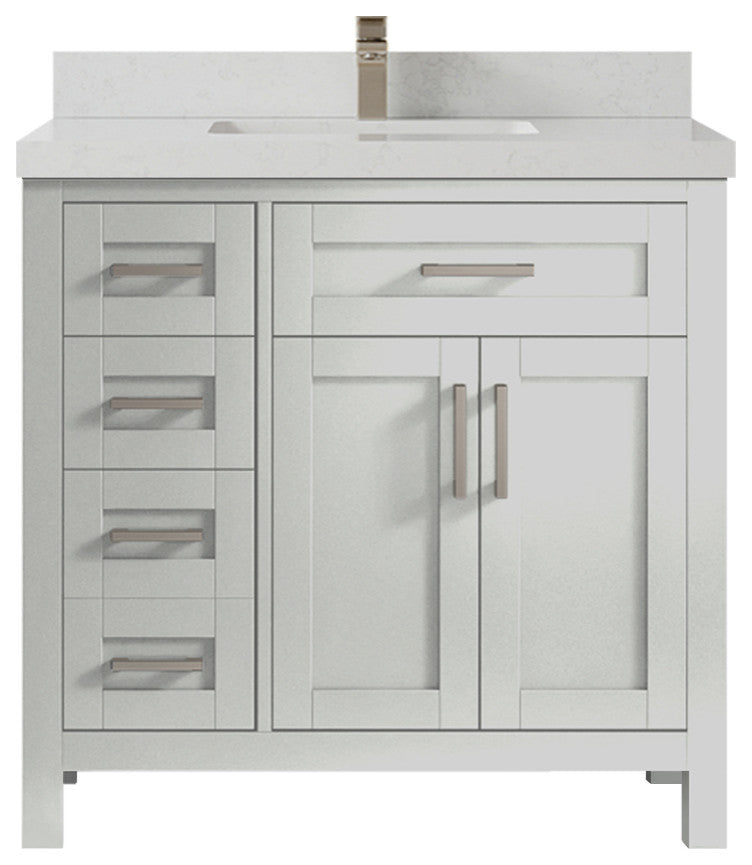 Cambridge 36 Center Sink Bath Vanity in Coventry Gray 2" Carrara Quartz