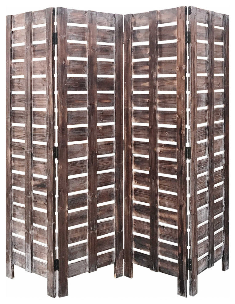 72" Brown Folding Four Panel Screen Room Divider