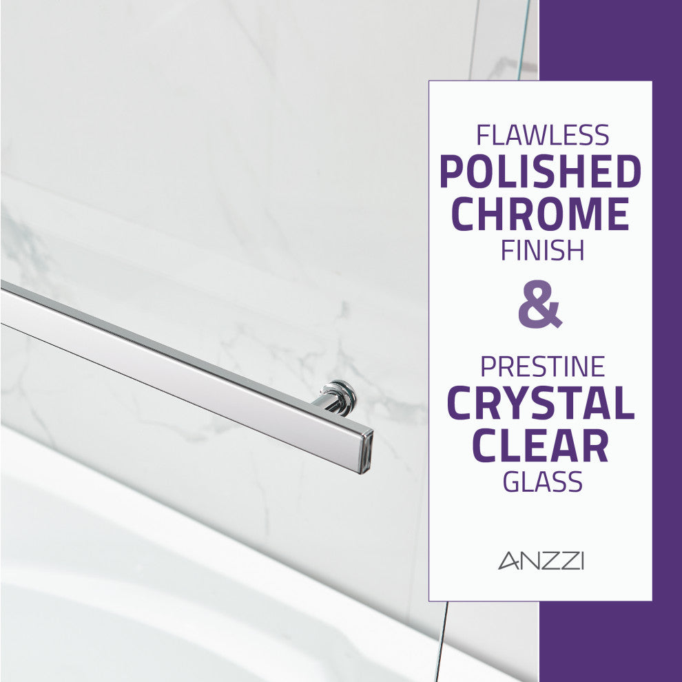 Anzzi 5' Right Drain Tub, White With 48" x 58" Tub Door, Chrome
