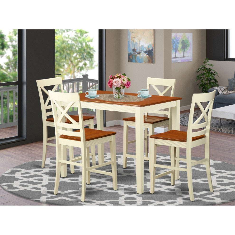 5 Pc Counter Height Table And Chair Set - High Table And 4 Kitchen Chairs