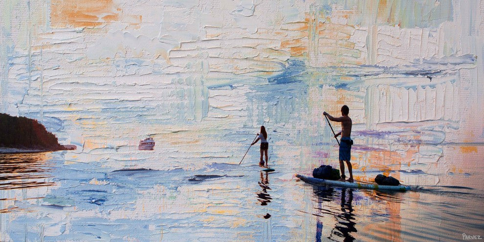 "Dusk Paddling" Painting Print on Wrapped Canvas, 24"x12"