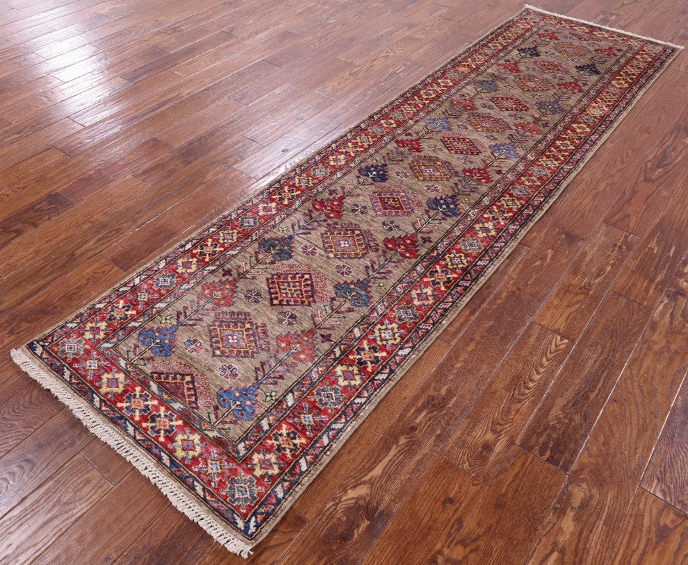 2' 8" X 9' 7" Runner Super Kazak Hand Knotted Wool Rug Q7501