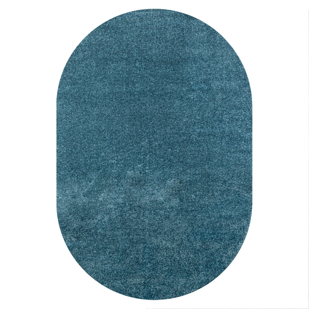 Haze Solid Low-Pile Runner Rug, Turquoise, 3 X 5 Oval