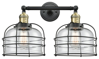 Large Bell Cage 2-Light Bath Vanity-Light, Black Antique Brass, Clear
