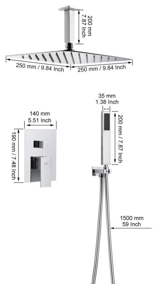 CASAINC 10" Wall Mounted  Rain Shower System with Bathtub Spout, Chrome