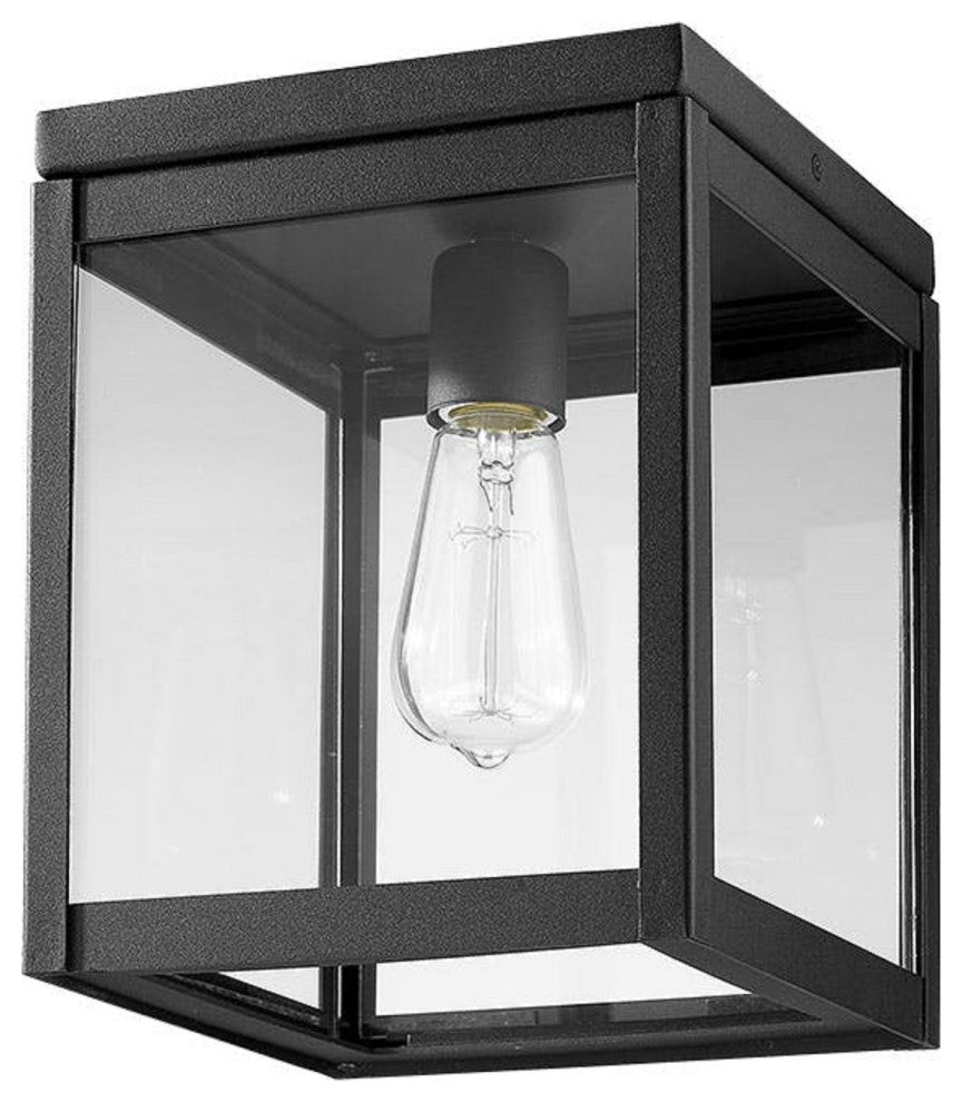 Modern 1 Light Outdoor Aluminum Ceiling Mount Lighting Fixture, Black