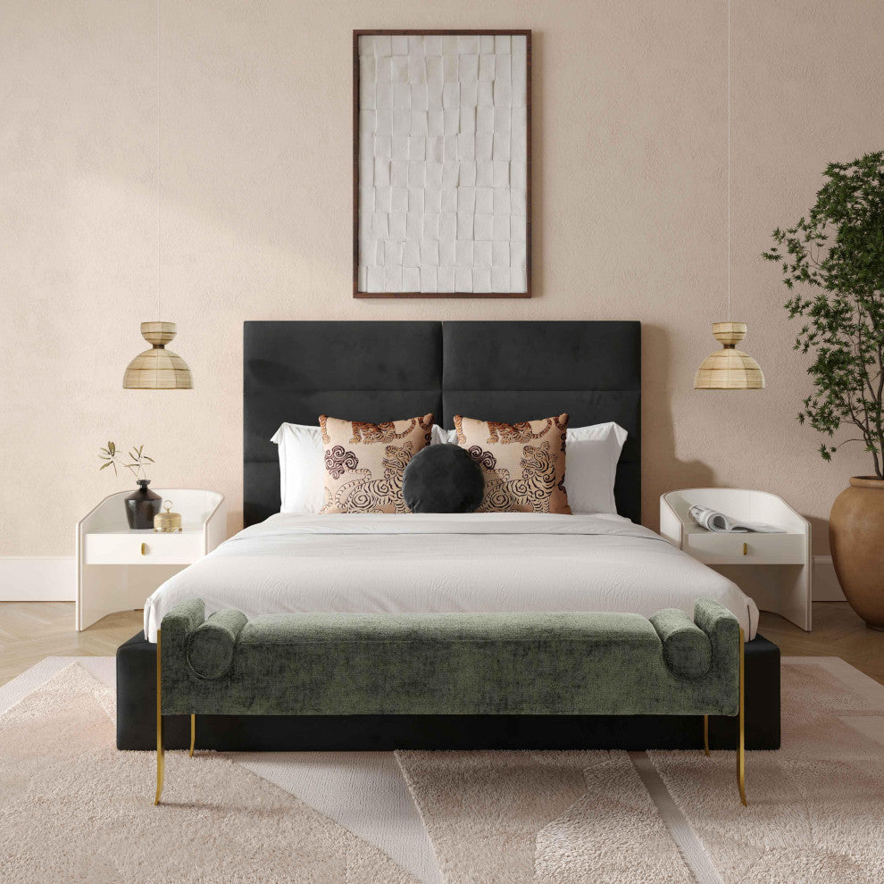 Eliana Black Velvet King Bed - Black