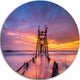 Broken Wooden Bridge At Sunset, Seascape Round Metal Wall Art, 11"