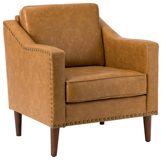 Vegan Leather Armchair With Sloped Arms, Camel