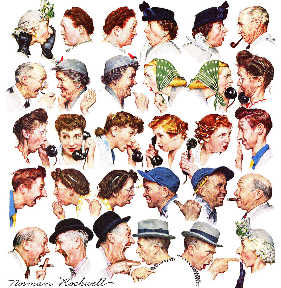 "Chain of Gossip" Painting Print on Canvas by Norman Rockwell