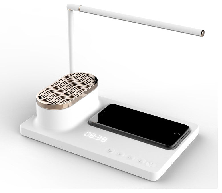 Black/White Aluminum Smart Task Lamp With Bluetooth Music & Wireless Charger, White
