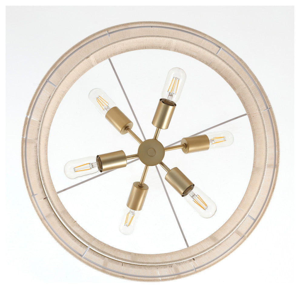 GetLedel 23.8" 6-Light Dimmable Handwoven Drum Chandelier, Gold