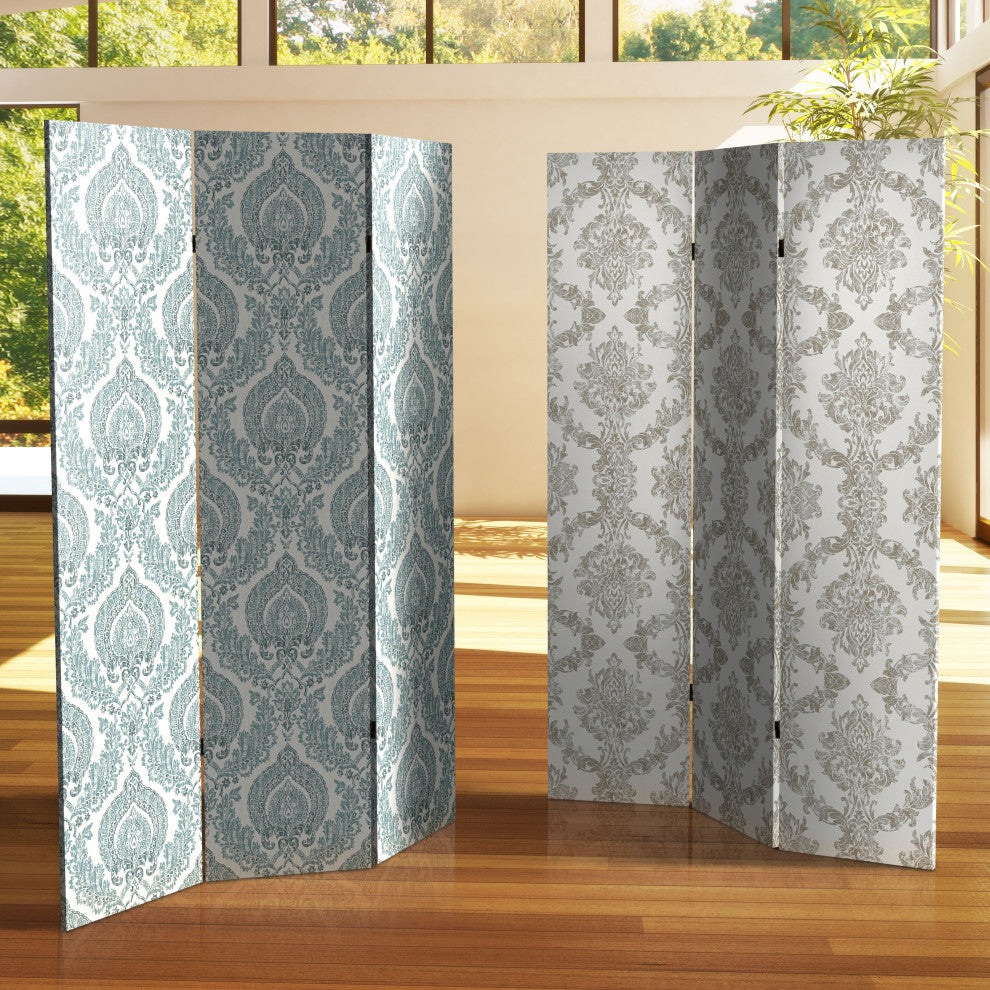 6'' Tall Double Sided Ivory Damask Canvas Room Divider