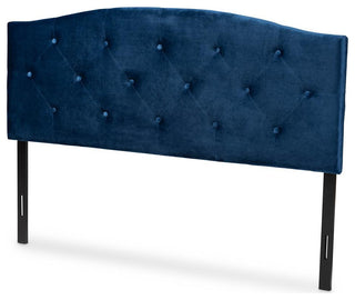 Navy Blue Velvet Fabric Upholstered King Size Headboard