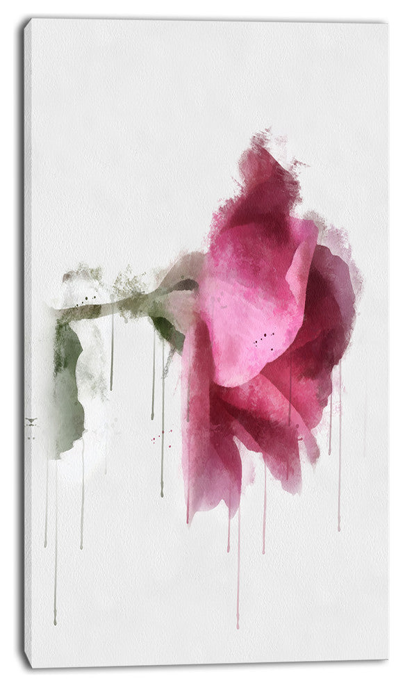 Beautiful Rose Watercolor Drawing, Floral Canvas Art Print, 16"x32"
