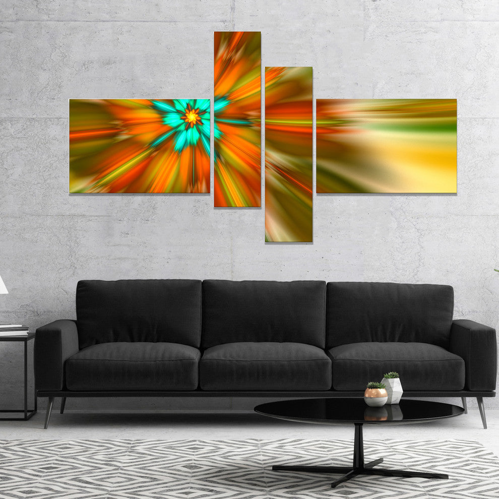 Rotating Bright Fractal Flower, Abstract Canvas Art Print, 60"x32", 4 panels