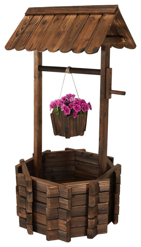 Sunnydaze 2-Tier Wooden Wishing Well Outdoor Patio Garden Planter, 45"