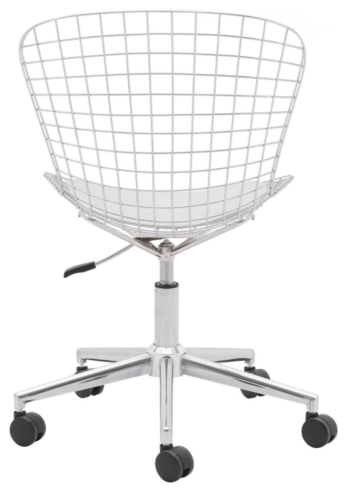 Computer Chair, Faux Vinyl Leather, Steel, Chrome, White, Home Business Office
