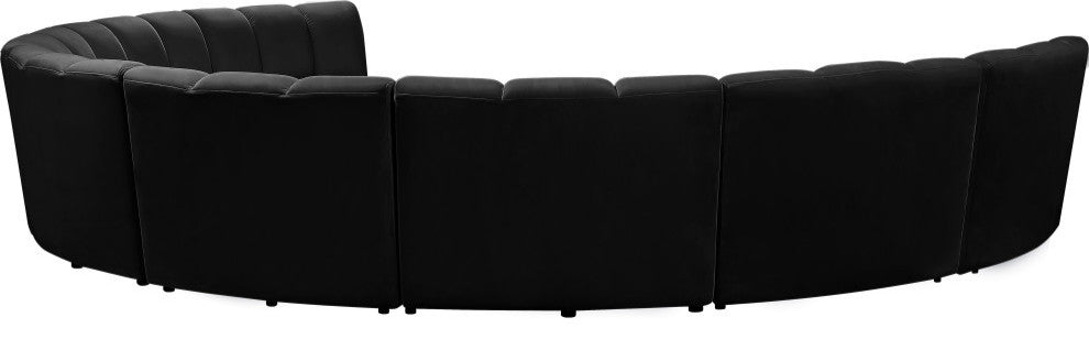Infinity Channel Tufted Velvet Modular Chair, Black, 8 Piece