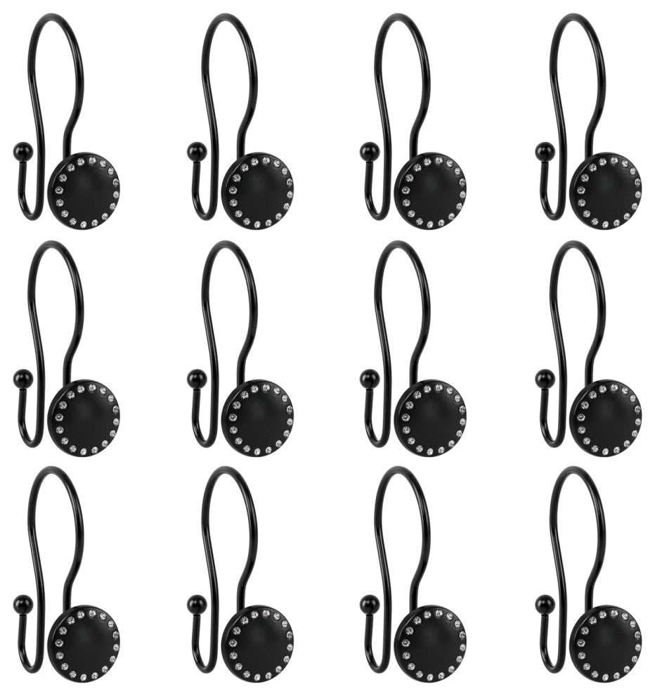 Utopia Alley Shower Hooks - Double Shower Curtain Rings for Bathroom, Set of 12, Black